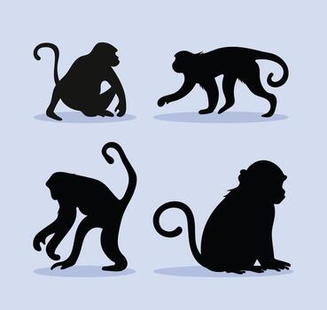 flat design monkey silhouette image drawing collection vector
