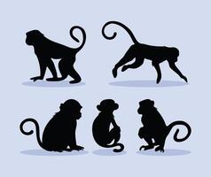 flat design monkey silhouette image drawing collection vector