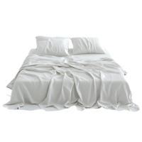 Unmade Bed with White Sheets and Pillows, a Relaxing and Tranquil Scene on a Transparent Background png