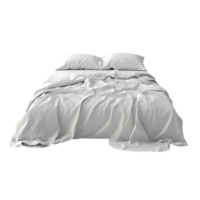 Unmade Bed with White Sheets and Pillows, Isolated on a Transparent Background png