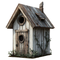 Charming Rustic Wooden House with a Transparent Background and Vines Growing Up the Sides png
