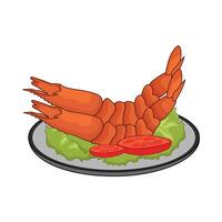 cooked shrimp with vegetable vector