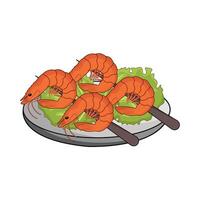 shrimp skewer on plate vector