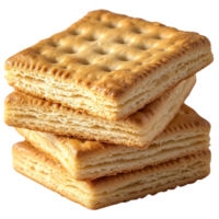 Stack of Four Golden Brown Crunchy Crackers with a Transparent Background png