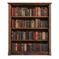 Antique Wooden Bookshelf Filled with Vintage Books, Displaying a Wealth of Knowledge with a Transparent Background. png