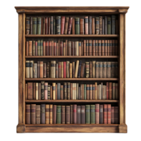 Classic Bookshelf Filled with Vintage Literature in a Library Setting with Transparent Background png