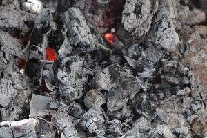 Ash embers close-up black and white grey with red weekend barbecue holiday background photo