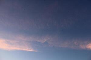 white pink clouds in the sky. Beautiful rare clouds at sunset photo
