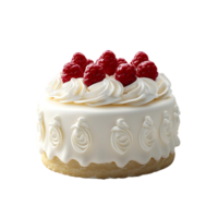 White Cake Topped with Whipped Cream and Raspberries, Transparent Background png