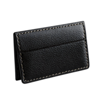Black Leather Card Holder with Stitched Edge and Transparent Background png