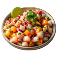 Fresh Peruvian Ceviche with Lime, Onion, and Cilantro, a Delicious and Refreshing Dish with a Transparent Background png