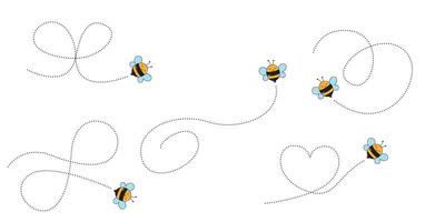 Bees in Motion. Captivating Dotted Lines Trace Spirals, Loops, and a Heart Shape Through the Sky vector