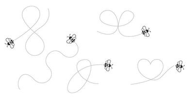 A Buzzing Ballet. Bees Creating Graceful Dotted Patterns of Spirals, Loops, and Heart-Shaped Designs in the Air vector