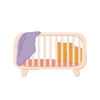 Baby cot for a girl in a flat style. Wooden crib for infant for childrens bedroom design, kids, baby shower, nursery decoration. illustration isolated on a white background. vector