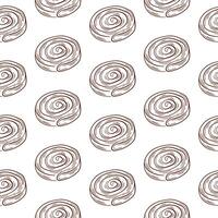 Cinnamon Roll seamless pattern in lone art style. Bakery wrapping paper with cinnamon bun wrapping, fabric, textile, surface, web and print design. illustration on a white background. vector