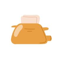 Yellow toaster with two piece of white bread in flat style. Retro design element for kitchen. illustration isolated on a white background. vector