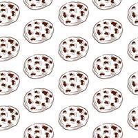Seamless pattern with chocolate chip cookies in line art style. Perfect for bakery packaging and decorative design. illustration isolated on a white background. vector