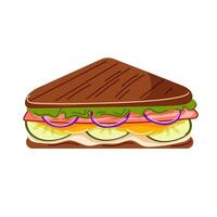 Colorful sandwich with multiple layers of fresh vegetables, cheese, and meat. Cartoon style design for menu or advertisements. illustration isolated on a white background. vector