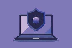 Laptop computer with security shield symbol. Data protection internet security concept vector