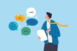 Requirements gathering, client demand or customer opinion, summary or meeting conclusion, stakeholders use case, lecture or meeting note concept, businessman write client requirements from discussion. vector