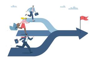 The path of business, Creating opportunities and competition, Three businessmen run on the three race track to compete for a single exit. design illustration. vector