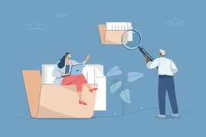 Concept of data storage, Document management, Office file folder, Organizing important files, Company employees work to store important documents permanently. design illustration. vector