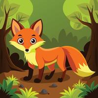 Curious Fox sniffing the ground with ears perked up. vector