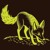 Curious Fox Sniffing Ground in Serene Forest - Silhouette vector