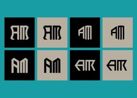 AM minimalist and classic logo set design. AM monogram polygonal and circle shape . AM unique design. vector
