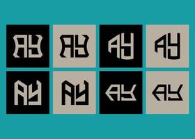 AY minimalist and classic logo set design. AY monogram polygonal and circle shape vector
