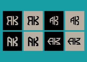 AK minimalist and classic logo set design. AK monogram polygonal and circle shape . AK unique design. vector