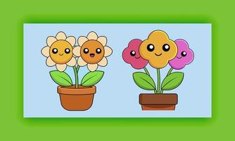 a cartoon flower pot with two different flowers vector