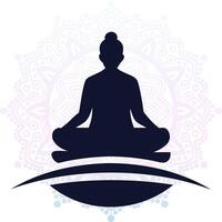 silhouette of a person sitting in meditation pose on a mandala background vector