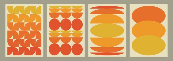 Playful naive abstract yellow background. Posters with geometric shapes in trendy retro brutalist style. Flier with oval and circle Swiss design aesthetic. Brutal contemporary figure. vector