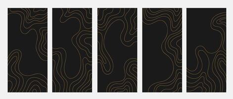 Set of contour topographic map vertical banner. Geographic mountain relief. Abstract lines background. vector