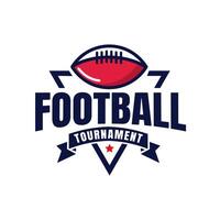 Modern design logo main elements of red American football ball, triangle shape and ribbon with red star at the bottom vector