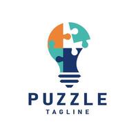 illustration of a light bulb composed of interlocking puzzle pieces vector