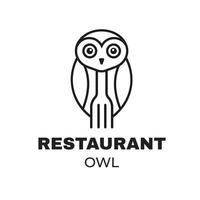 The owl logo is minimalist and combines the shape of an owl with a fork to represent a place to eat, suitable for restaurants. vector