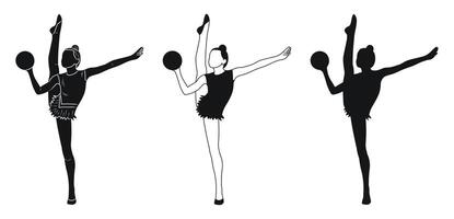 Silhouette of a gymnast with a ball in her hands vector