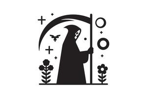 A black and white illustration of a grim reaper vector