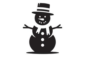 A black and white snowman with hat and scarf vector