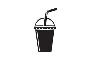 A black and white image of a drink cup with a straw vector