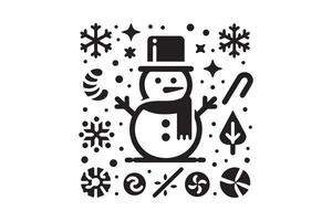 A black and white snowman with a hat and scarf vector