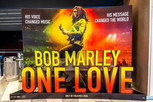 BANGKOK, THAILAND, 09 December 2023, A beautiful standee of a movie called Bob Marley, One Love display at the cinema to promote the movie photo
