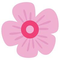A simple, stylized pink flower with five rounded petals and a large, concentric circle center in shades of pink and red. Floral and decorative design illustration vector