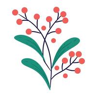 Simple, stylized floral branch with red berries and green leaves. Perfect for minimalist designs, branding, and social media graphics. vector