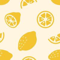 Seamless minimal pattern with retro flat style lemons. Perfect background for card, label, textile, fabric, paper. Hand drawn illustration. vector