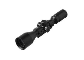 modern black optical scope for weapon isolated on whited. sight scope isolated on white back. photo