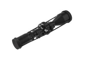 modern black optical scope for weapon isolated on whited. sight scope isolated on white back. photo