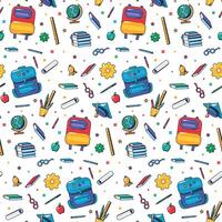 Back to school seamless pattern with doodle tools vector
